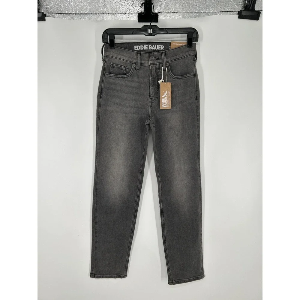 Eddie Bauer Authentic Perfect Straight Leg Jeans Womens 2 Washed Black High Rise
